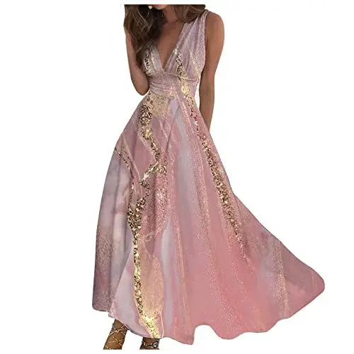 Produktbild: Generisch Abendkleid Damen Elegant Festliche Kleider für Damen Hochzeitskleider Goldenes Kleid Damen Schwarzes Kleid Damen Sexy Kleider für Hochzeitsgäste Kleider Mädchen Gothic Kleid Rosa M
