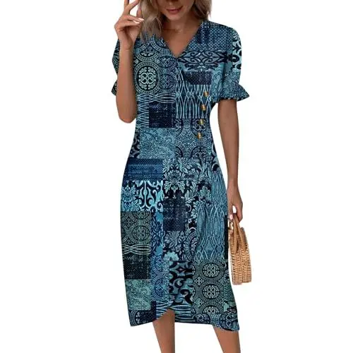 Produktbild: Generisch Abendkleid Damen Lang Weißes Kleid Festliche Kleider für Damen Schickes Kleid Damen Cocktailkleid Damen Große Größen Abendkleider Langarm Damenkleider Knielang Hochzeitskleid Blau XL