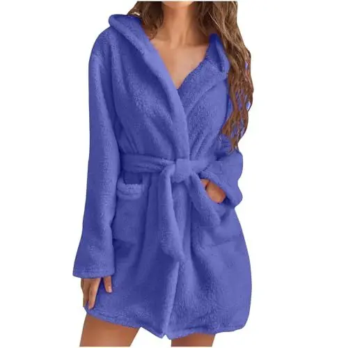 Produktbild: Generisch Bademantel Damen Pyjama Flauschig Kurz Morgenmantel Winter Weich Plüsch Loungewear Leicht Doppelseitiger Kuschelig Kuschelfleece Hausanzug Nachtwäsche Warme Loungewear Angebote Damen Grün XL