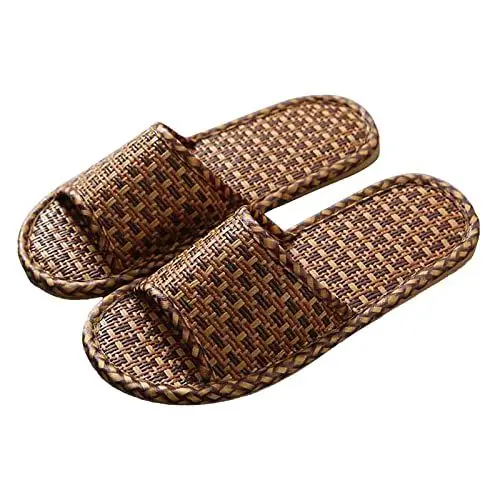 Produktbild: Generisch Badeschuhe Damen Herren Badeschlappen Badelatschen Strandschuhe Indoor-Haus Anti-Rutsch Dusche Schuhe Flachs Bambus Stroh Rutschen Open-Toe Hausschuhe Sommerpantoffeln FüR Zuhause