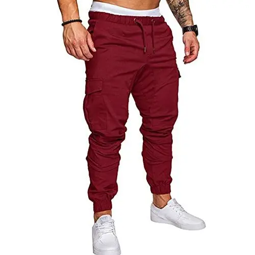 Produktbild: Generisch Baggy Cargohose Herren Trousers Schlupfhosen Sporthose Cargo Chino Breite Hosen Arbeitsoverall Jagdhose Rot M