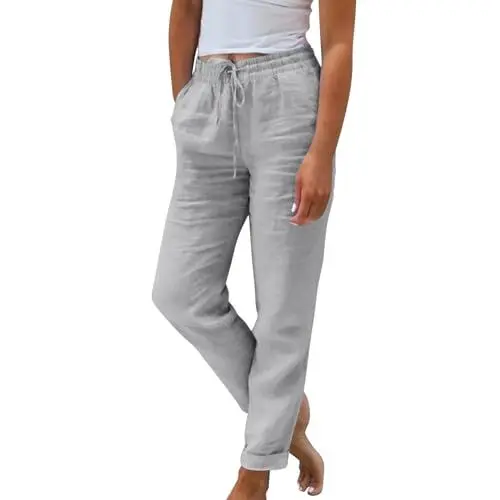 Produktbild: Generisch Baggy Hose Frauen Capri,Weite Luftige Hose Hose Damen Damen Leinen Sommerhose 7/8 Casual Leichte Baumwolle Leinenhose Stoffhose （Grau，L）