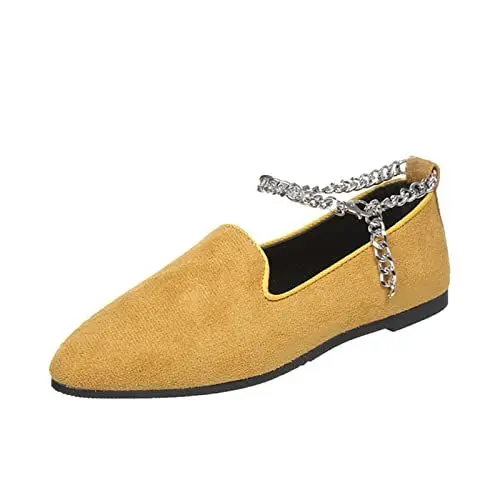 Produktbild: Generisch Ballerina Schuhe MäDchen Damen Ballerinas Bequem einfarbig Spitze Knöchelschnalle Flache Flache Freizeitschuhe Barfuss Schuhe Damen Weiß Ballerinas Damen Schwarz (Yellow, 39)