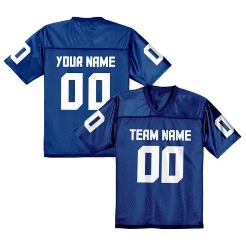 Produktbild: Generisch Benutzerdefinierte Fußball-Fußball-Trikots, personalisierbar, Name und Nummer, Fans, Männer, Frauen, Jugend, S 5XL Kurzarm Mit Herren (Blue, XXXXXL)