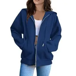 Produktbild: Kapuzenjacke Damen Tshirt Damen Mantel Damen Solid Hoodie Gemütlich Reverskragen Oversized Mit Reißverschlus Hoodies Damen Herbst Gummizug Langarm Lässige Buissnes Baumwoll Dunkelblau 16