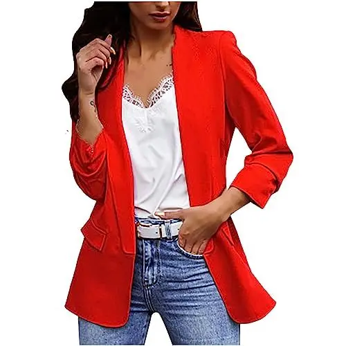 Produktbild: Generisch Blazer Damen ELegant Blazerjacke Sportlich Longblazer Slim Fit Anzug Anzugjacke Frauen Business Outfit Sakko Einfarbig Jacke Freizeitanzug Damenanzug Kostümjacke Damenblazer Rot XL