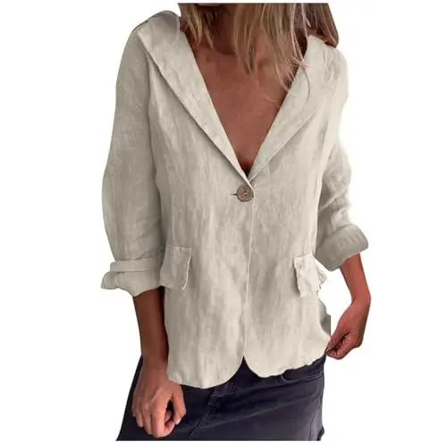 Produktbild: Generisch Blazer Damen Elegant Jacke Langarm Blazerjacke Business Mantel Geschäft Büro Anzugjacke Übergangsblazer Sakko Anzug Einfarbig Arbeitsblazer Freizeitjacke Damenblazer(A35 Khaki,XL)
