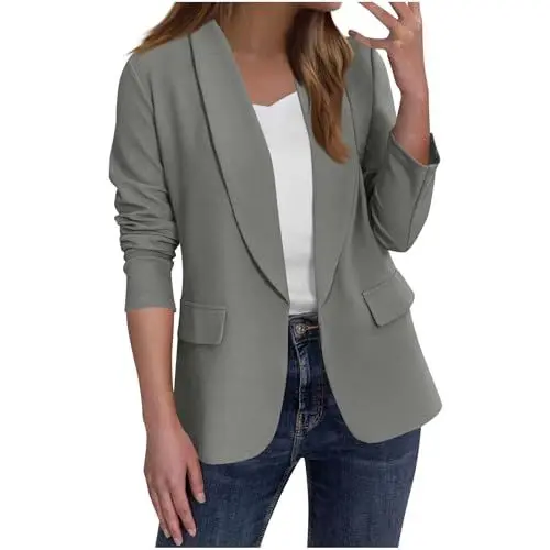 Produktbild: Generisch Blazer Damen Elegant Longblazer Dünne Büro Damenblazer Business Arbeit Anzugjacke Einfarbige Fashion Damen-Blazer Freizeit Bequeme Outfits Female Y2k Jacket Weich Herbstjacke Grau M