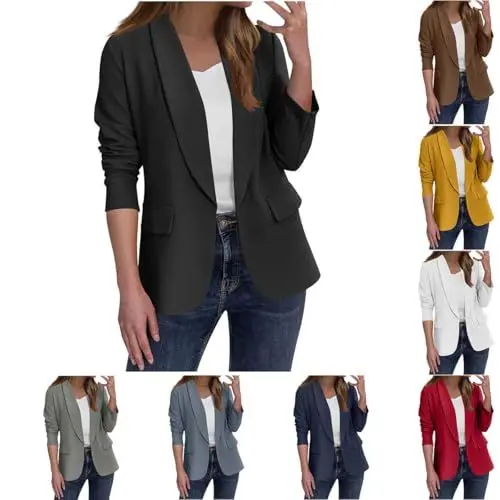 Produktbild: Generisch Blazer Damen Elegant Longblazer Dünne Büro Damenblazer Business Arbeit Anzugjacke Einfarbige Fashion Damen-Blazer Freizeit Bequeme Outfits Female Y2k Jacket Weich Herbstjacke Schwarz M