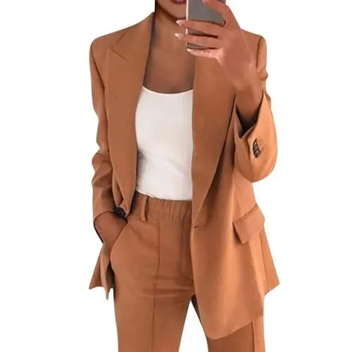 Produktbild: Generisch Oversize Blazer für Damen - Strickblazer, Hosenanzug Festlich, Hochzeit Boucle Jacke, Sweatblazer Beige L