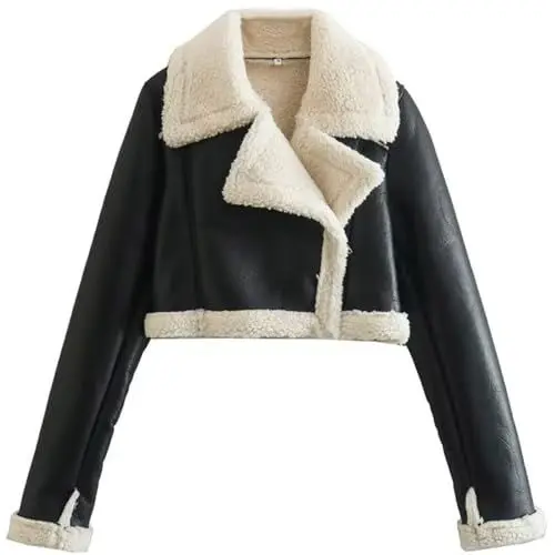 Produktbild: Generisch Angebote Damen Lammfelljacke Winterjacke Stehkragen Schicke Bikerjacke Fleecejacke Fellmantel Lammmantel Fleece Wollmantel Sweatjacke Outdoorjacke Gutschein