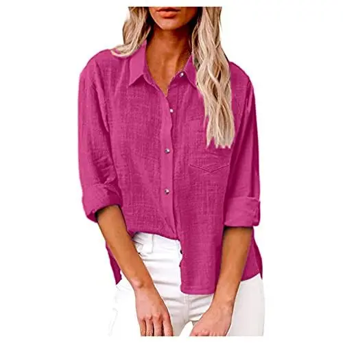 Produktbild: Sommermantel Damen Leicht Damen Oberteile Damenblusen Musselin Bluse Damen Elegant Einfarbig Tshirt Longshirts Damen Sommer Sommerliche Oberteile Damen Blusen & Tuniken für Rosa 3XL