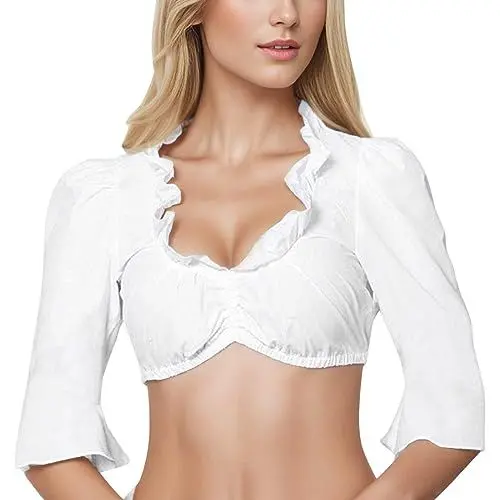 Produktbild: Generisch Dirndlbluse 34 weiß Kurzarm blusenshirt Damen Sommer Langarm Dirndlbluse Damen Langarm ohne Spitze Karierte Trachtenbluse Damen Dirndlbluse mit flügelärmel Damen