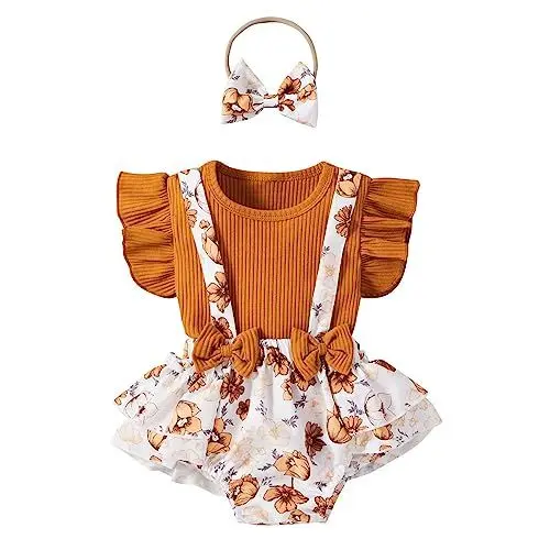 Produktbild: Generisch Body Langarm Baby mit Blumenmuster, für Neugeborene, mit Schleife, gerippt, Bodys, Stirnbänder, Outfits Baby Mädchen Sachen (Brown, 0-6 Months)
