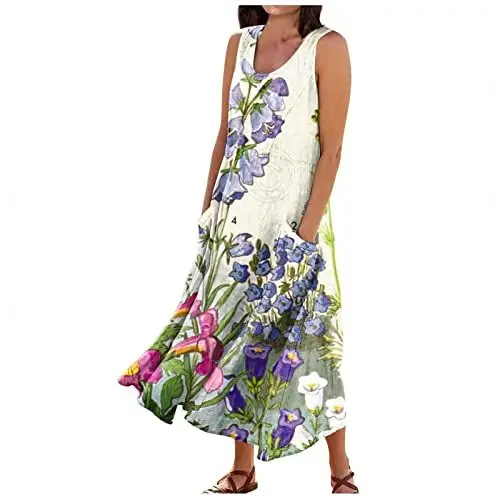 Produktbild: Generisch Boho Style Damen, Stilvolles Streifenkleid Für Puffärmel, Casual-Ausflüge, Hochzeitsgast Damen Sommerkleid (3XL, Purple)