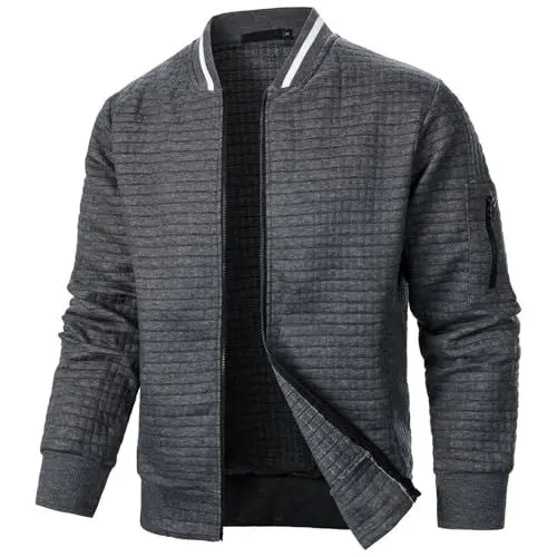 Produktbild: Generisch Herren Jacke Jacke Freizeit Übergangsjacke Langarm Sommer Bomberjacke Leichte Outdoor Sportjacke Herbst-Winter Freizeit-Übergangsjacke” 01-Dunkelgrau L