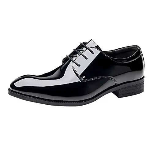Produktbild: Generisch Business Herren Anzugschuhe, Lederschuhe Schnürhalbschuhe Oxford Schuhe Smoking Lackleder Hochzeit Leder Schwarz Braun Schuhe Schwarz Herren Trachtenschuhe Herren