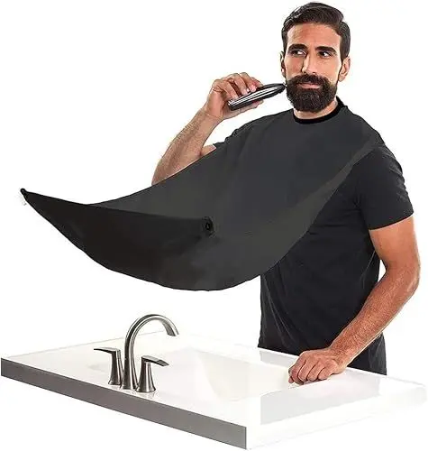 Produktbild: Generisch Capjasp Bart Schürze,Lätzchen für die Bartrasur-Wasserdichtes Sammel Tuch für Bart-Haare für Männer inklusive Saugnäpfe auch als Geschenk in schwarz oder weiß (Schwarz)