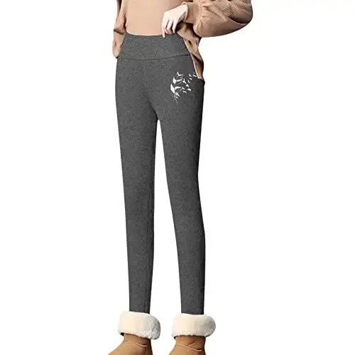 Produktbild: Generisch Cargo Hose Damen Eng Damen Winter Casual White Prints Leggings Elastische Hohe Taille Thermo Capris Trainingshose Thermohose Hose Damen Große Größe (Grey, XXL)