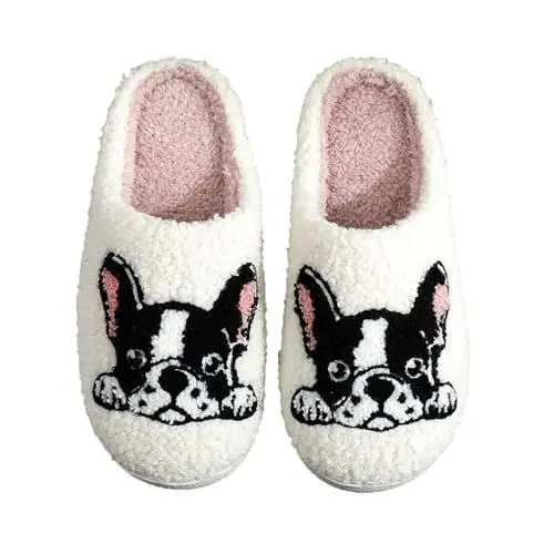 Produktbild: CUTeFiorino Männer Frauen Winter Hund Muster Dicken Sohlen Warme Hause Casual Baumwolle Hausschuhe Blockabsatz Schuhe Damen (Black, 40)