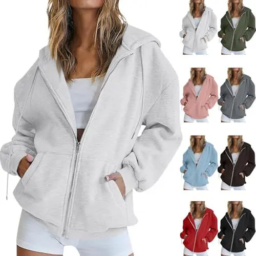 Produktbild: Generisch College Jacke Strickjacke Damen Lang Hoodie Sweatjacke Damen Lang Damen Strickjacke Lang Strickjacke Damen Lang mit Kapuze Damen Jacke Sweatjacke Damen mit Kapuze Teddyjacke Grün S