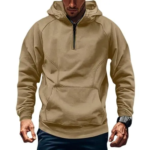 Produktbild: Generisch College Jacke Übergangsjacke Herren Hoodie mit Reißverschluss Kapuzenpullover Sport Pullover Schwarz 3XL Sakko Herrenjacke Beige M