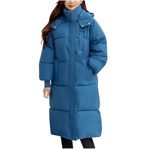 Produktbild: Generisch Coupons Angebote Damen Wintermantel Warmer Steppmantel lang Daunenmantel Winterjacke Damen Daunenjacke Puffer Jacke für Frauen Einfarbig Baumwolljacke Dicke Fliesjacke Quilted Coat Blau XXL