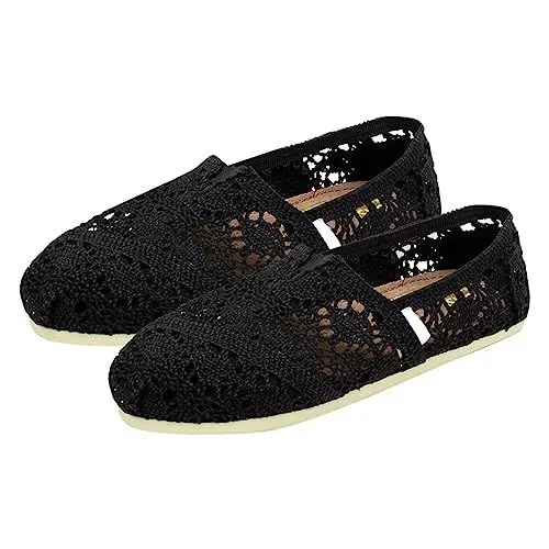 Produktbild: Generisch Damen-Canvas-Häkel-Slip-On-Schuhe flach Damen Hallux Valgus Schuhe (Black, 35)