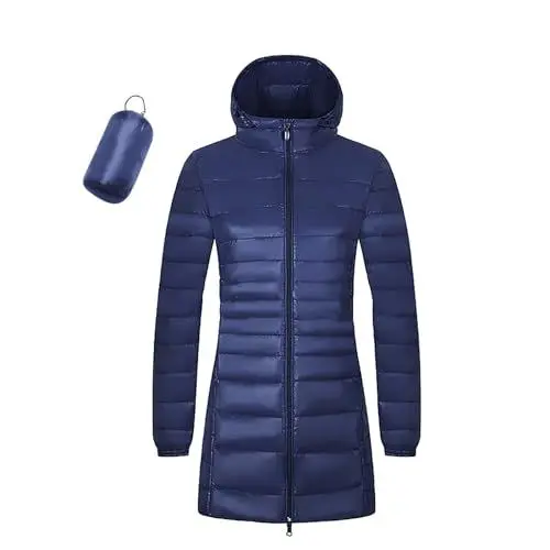 Produktbild: Jacke Damen Winter Damen-Daunenjacke, einfarbig, mit Kapuze, Übergröße, leicht, Übergröße Wintermantel Damen Jacke Damen Winter Lang (Navy, XXXXL)