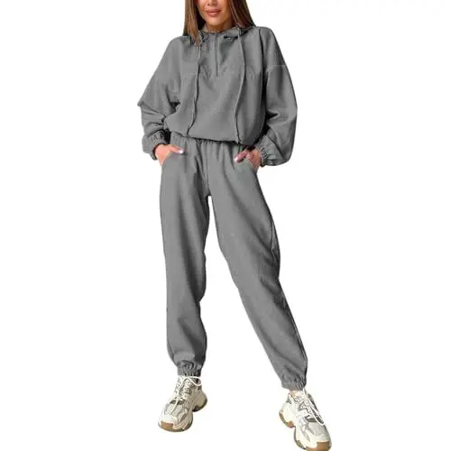 Produktbild: Generisch Damen 2-Teiliges Outfit Set Elegant Training Freizeitanzug Weiche Fashion Sweatshirt Modisches Fitness 2-Teilige Set Classic Langarm Tracksuit Lässig Farboptionen Outfit Oversize Zweiteiler