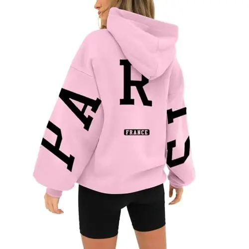 Produktbild: Generisch Damen Sale Angebote, Hoodie Damen Oversize, Paris France Backprint Hoodie Damen Pullover Oversize Modische Hoodies & Sweatshirts Kapuzenpullover Kuschel Tops, Black Friday Frauen
