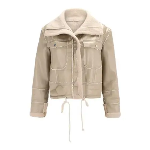 Produktbild: Generisch Damen Angebote Wintermantel Damen Elegant Herbstjacke, Warm, Für Den Winter, Lammfellmantel, Reißverschluss, Motorradjacke, Oberbekleidung Mit Taschen Leopardenmuster Strickjacke