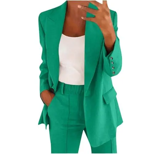 Produktbild: Generisch Damen Anzuge 2 Teilig Hosenanzug Langarm Business Anzuge Set Zweiteiler Einfarbig Blazern Lange Hose Eleganter Hosenanzüge Sportlich Slimfit Streetwear Frauen Freizeitanzug