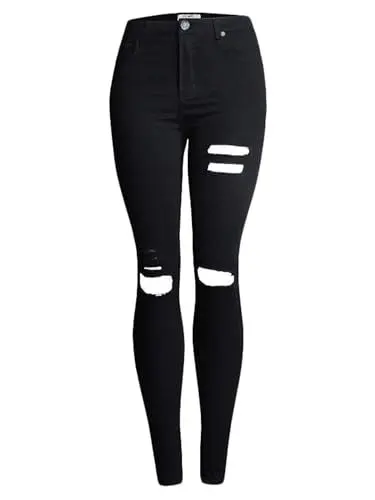 Produktbild: Generisch Damen Baggy Jeans mit Löchern, Zerrissene Skinny Jeanshosen High Waist Slim Stretch Straight Hosen Slim Fit Stretch Stylische Boyfriend Jeans mit Löcher Hosen 01 Schwarz, XXL