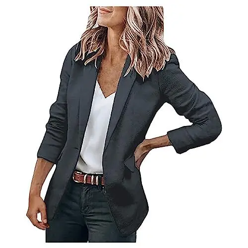 Produktbild: Generisch Blazer Damen Sommer Weste Anzug Weiße Jacke Business Elegantes Outfit Kostüme Und Blazer Boucle Grau 2Xl