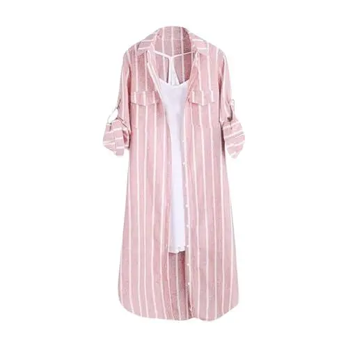 Produktbild: Generisch Damen Bluse Oversize Kariert Langarm Knopfleiste Reverskragen Übergröße Freizeithemd Frühling Herbst Tunika Bequem Langbluse