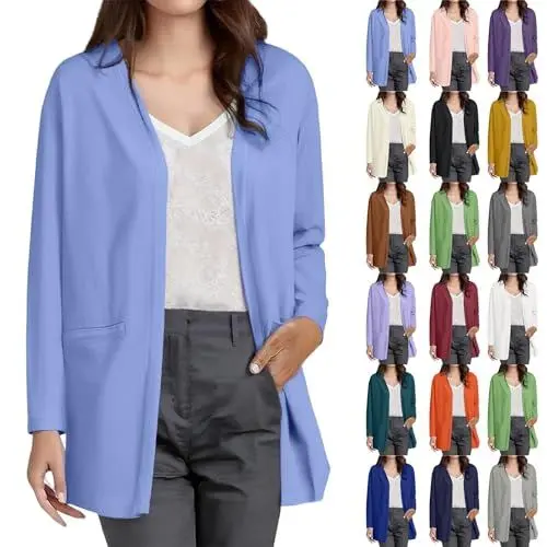 Produktbild: Generisch Damen Cardigan Sommer Lang - Langer Cardigan Damen Elegant Vorne Offen Übergangsmantel Schal-Kragen Sommermantel Kimono Leicht Strickmantel Mit Taschen Bequem Elegant Strickjacke