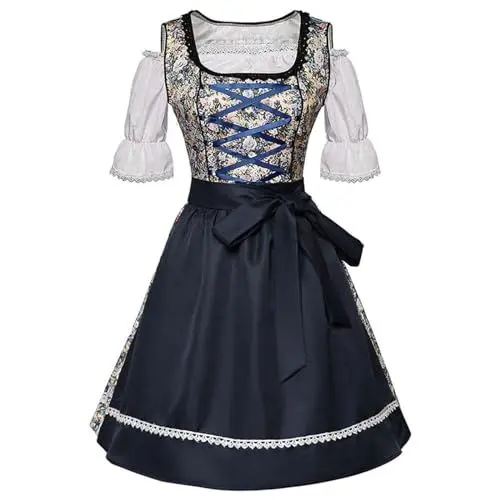Produktbild: Generisch Damen Dirndl BH Schwarz Damen Dirndl Blau Spitze Traditionelle Oktoberfest Spitzenschürze Midi Dirndl Oktoberfest