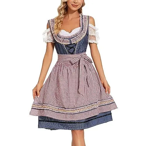 Produktbild: Generisch Damen Dirndl Bluse Damen Dirndlbluse Spitze Samt Elegante Karneval Dirndl 3 TLG Satinkleid