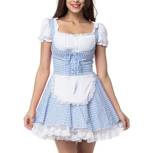 Produktbild: Generisch Damen Dirndl Kurz Damen Dirndl Mit Bluse Blau Traditionelle Karneval Karneval Elegant Schlicht Dress