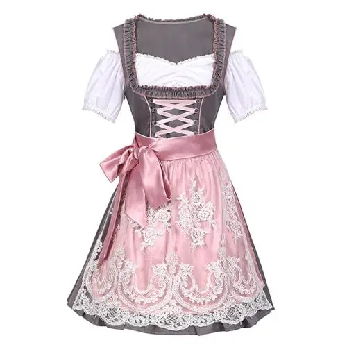 Produktbild: Generisch Damen Dirndl Modern Damen Trachtenrock Spitze Traditionelle Oktoberfest Spitzenschürze Midi Dirndl Oktoberfest