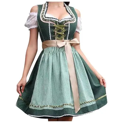 Produktbild: Generisch Damen Dirndlbluse Dunkelblau Damen Dirndl Beige Creme Schwarz Lässig Oktoberfest Trachtenkleid Mit Schürze Dirndlbluse