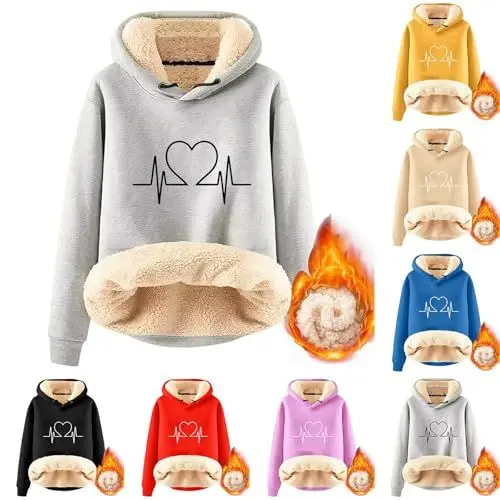 Produktbild: Generisch Damen Hoodie Fleece Gefütterte, Kapuzenpullover Oversize Sweatshirt Fleecepullover Fleece Pulli Langarmshirt Teddyjacke mit Kapuze Dicke Sportlich Winter Warm Pullover