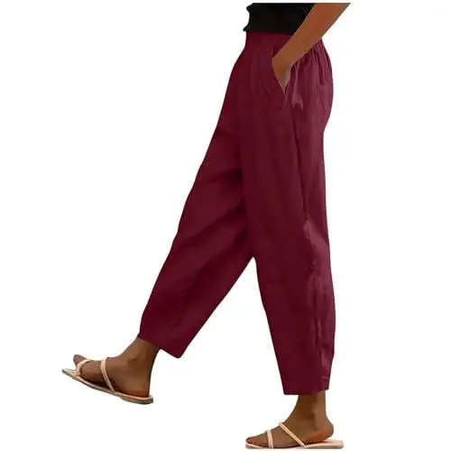 Produktbild: Generisch Damen Hosen Mode Sommerhosen Baumwolle Cargohosen Casual Frauen Jogginghosen Lounge Langlaufhose Wanderhose Bundfaltenhose Langgröße Jogging Hose Wein M