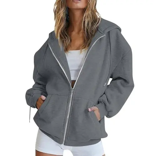 Produktbild: Generisch Hoodies Damen Jacken Damen Herbstkleid Damen Zipper Hoodie Sweatjacke Damen Lang Damen Pullover Winter Wollpullover Damen Hoodie Damen Oversize Sweatjacke Damen Strickpullover Grau S