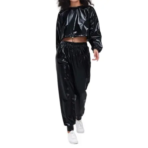 Produktbild: Generisch Damen Langarm Sweatshirt Glänzend Metallic Top Karnevalskleidung Clubwear Partykleidung Elegant Bequem Atmungsaktiv (Black, M)