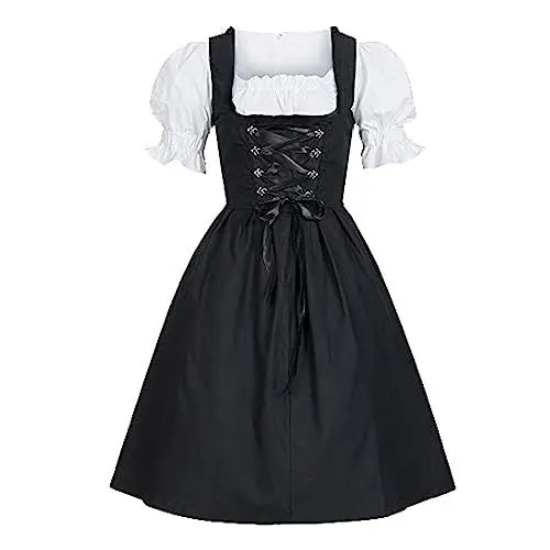Produktbild: Generisch Damen Midi Dirndl Damen Trachtenkleid Hochgeschlossen Traditionelle Oktoberfest Trachtenkleid Trachtenmode Trachtenrock Dirndlkleid