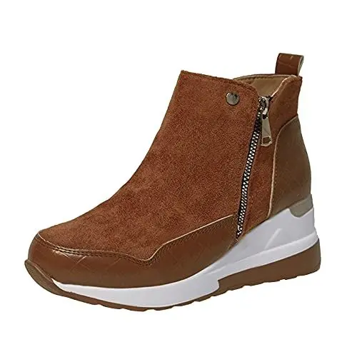 Produktbild: Generisch Damen Overknees Keil Absatz Kurze Stiefel Schuhe Dicke Sohlen Wedges Damenstiefel Schuhspanner Holz Herren (Brown, 39)