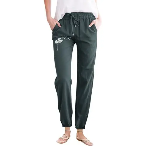 Produktbild: Generisch Damen Sommerhose 3/4 Leinenhose Damen Sommer 3/4 Sommerhosen Damen Capri yogahose Damen 3/4 Weiss Schwarze Leinenhose Damen große größe Pumphose Damen Baumwolle