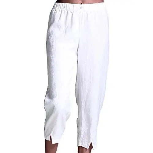 Produktbild: Generisch Damen Sommerhose 7/8 48/50 blau weiße Leinenhose Damen Schwarze Leinenhose Damen schmales Bein Elegante Stoffhose Damen schwarz luftige Sommerhose Damen 3/4